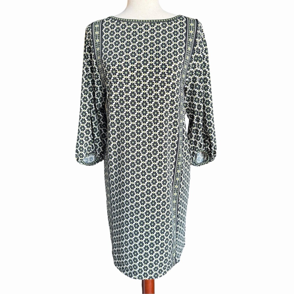 Max Studio Green Geometric Shift Print Dress Sz XS Stretch Careerwear Boho Chic